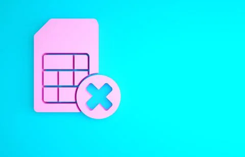 Pink Sim card rejected icon isolated on blue background. Mobile cellular phon Stock Illustration