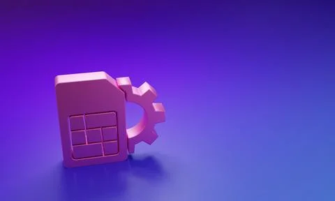 Pink Sim card setting icon isolated on purple-blue background. Mobile cellu.. Stock Illustration