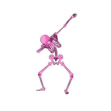 Pink skeleton character dancing dab step Stock Illustration