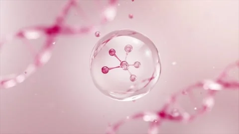Pink skin cells background and cosmetic hyaluronic acid concept Stockbeeldmateriaal 345014242