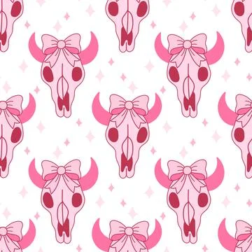 Pink Skull with Bow Pattern for Western Vibe Stock Illustration