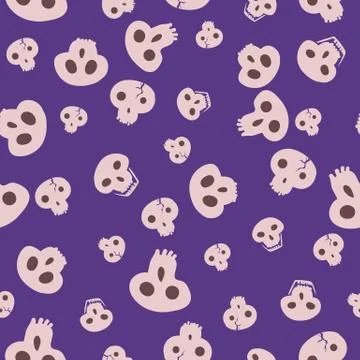Pink skulls seamless vector pattern on purple Illustrazione stock