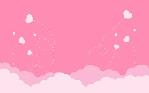 Pink sky cloud flying heart flat background vector Stock Illustration
