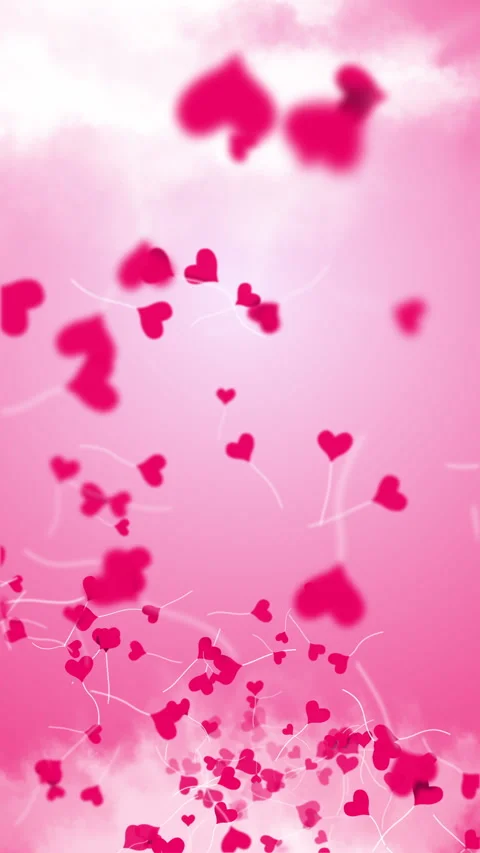 Pink sky, floating red hearts and clouds. Happy Valentine's day loop animation Stock Footage 298006988