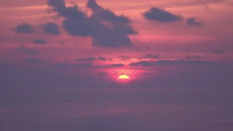 Pink sky on purple cloud at sunset above horizon above Patong beach. Stock Footage 232645217