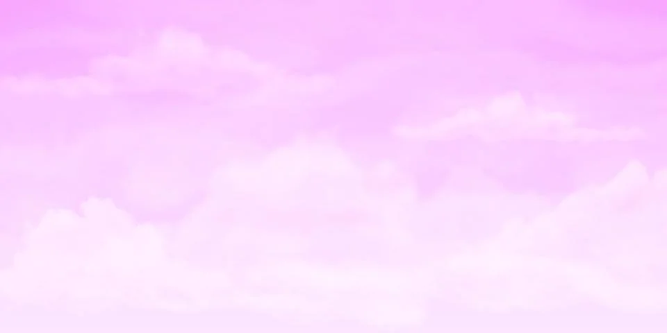 Pink sky vector background, cloudy weather, realistic cloudscape with fluffy Stock Illustration