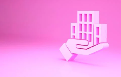 Pink Skyscraper icon isolated on pink background. Metropolis architecture Stock Illustration