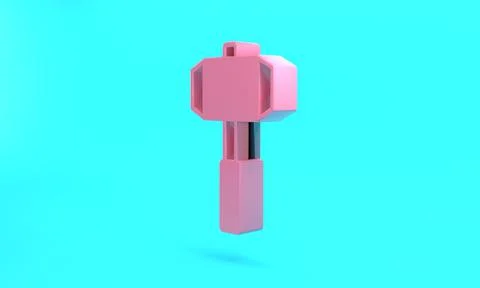 Pink Sledgehammer icon isolated on turquoise blue background. Minimalism conc 스톡 일러스트