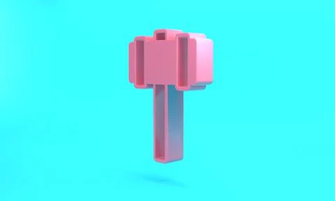 Pink Sledgehammer icon isolated on turquoise blue background. Minimalism conc 库存插图