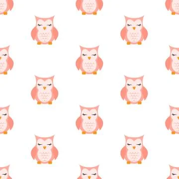 Pink Sleeping owl pattern. Vector illustration. Seamless pattern. Flat. Stock Illustration