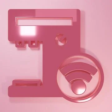 Pink Smart coffee machine system icon isolated on pink background. Internet.. Stock Illustration