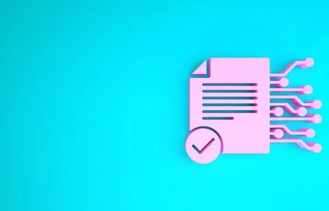 Pink Smart contract icon isolated on blue background. Blockchain technology,  Stockillustratie