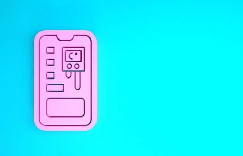 Pink Smart control farming system mobile application icon isolated on blue ba Stock Illustration