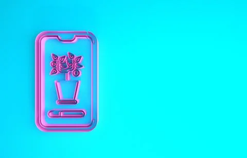 Pink Smart control farming system mobile application icon isolated on blue ba Stock Illustration