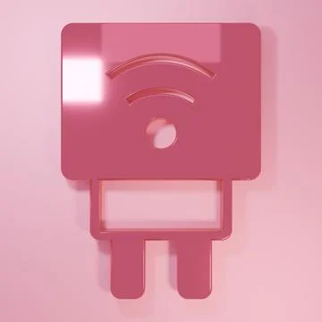 Pink Smart electric plug system icon isolated on pink background. Internet .. Illustrazione stock