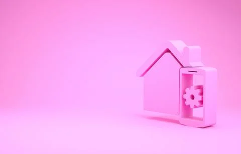 Pink Smart home - remote control system icon isolated on pink background. Min 스톡 일러스트