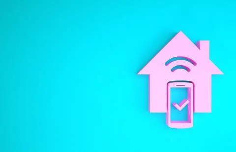 Pink Smart home - remote control system icon isolated on blue background. Min Ilustración de archivo