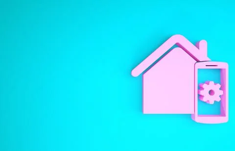 Pink Smart home - remote control system icon isolated on blue background. Min Stock Illustration