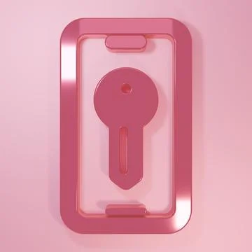 Pink Smart key icon isolated on pink background. Minimalism concept. 3D ren.. Stock Illustration