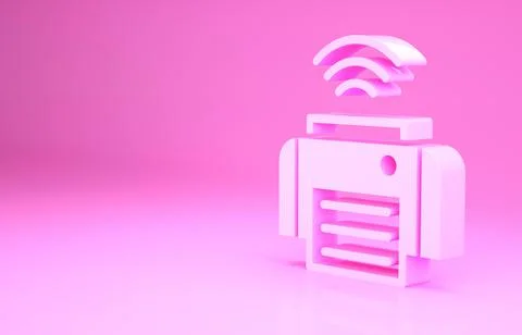 Pink Smart printer system icon isolated on pink background. Internet of thing Stock Illustration