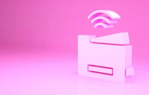 Pink Smart printer system icon isolated on pink background. Internet of thing 스톡 일러스트