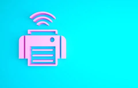 Pink Smart printer system icon isolated on blue background. Internet of thing Illustrazione stock