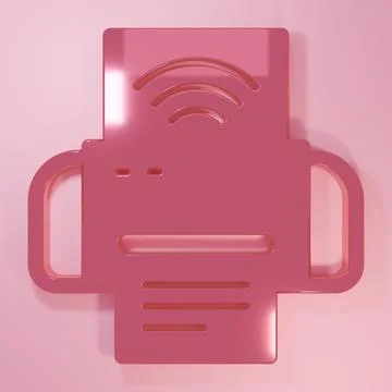 Pink Smart printer system icon isolated on pink background. Internet of thi.. Stock Illustration