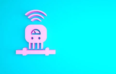 Pink Smart sensor system icon isolated on blue background. Internet of things Illustrazione stock