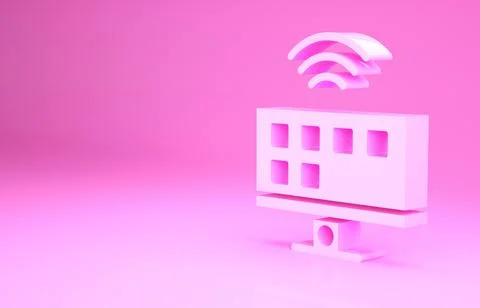 Pink Smart Tv system icon isolated on pink background. Television sign. Inter Stock Illustration