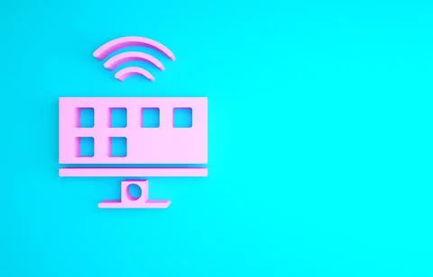 Pink Smart Tv system icon isolated on blue background. Television sign. Inter Stock Illustration