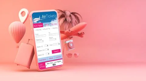Pink smartphone with travel objects Stock Illustration