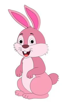 Pink smiling rabbit on white background Stock Illustration