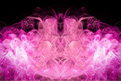 Pink smoke of pattern  in the form of horror monster on a dark isolated backg Stock Photos