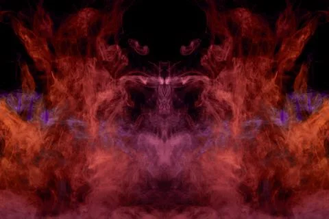 Pink smoke of pattern  in the form of horror monster on a dark isolated backg Stock Photos
