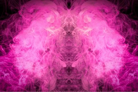 Pink smoke of pattern  in the form of horror monster on a dark isolated backg Stock Photos