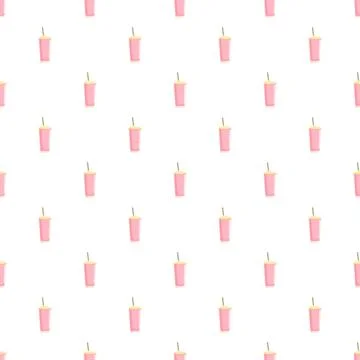 Pink smoothie cups seamless pattern repeating design Stock Illustration
