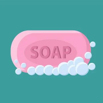 Pink soap with bubble in flat style for your design, stock vector illustratio Illustrazione stock
