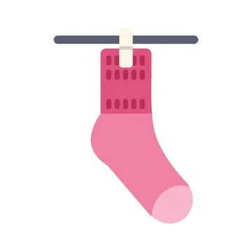 Pink sock is drying on clothesline after washing Stock Illustration
