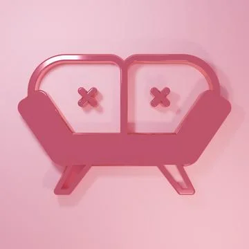 Pink Sofa icon isolated on pink background. Minimalism concept. 3D render i.. Stock Illustration