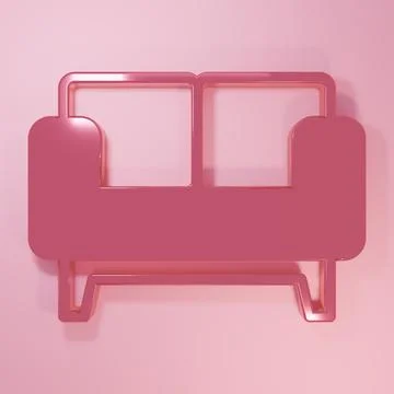Pink Sofa icon isolated on pink background. Minimalism concept. 3D render i.. Stock Illustration