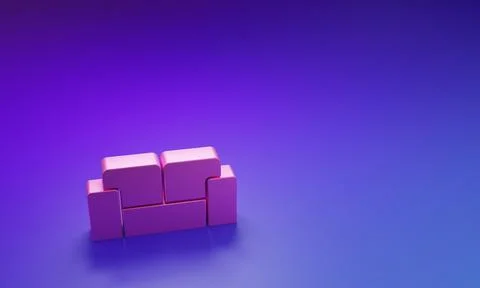 Pink Sofa icon isolated on purple-blue background. Minimalism concept. 3D r.. Stock Illustration