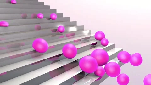 Pink soft balls fall down the stairs. 3D abstract animation. Stock Footage 257180167