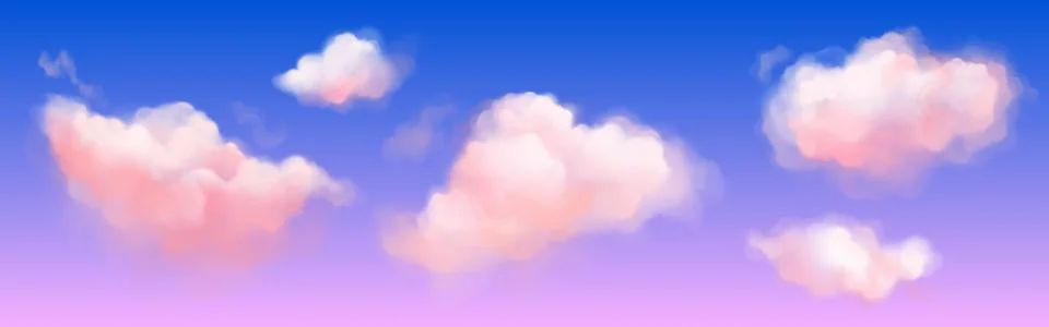 Pink soft fluffy clouds on violet-blue sky. 스톡 일러스트