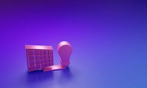 Pink Solar energy panel and light bulb icon isolated on purple-blue backgro.. Stock Illustration