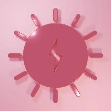 Pink Solar energy panel icon isolated on pink background. Sun with lightnin.. Stock Illustration
