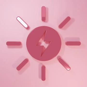 Pink Solar energy panel icon isolated on pink background. Sun with lightnin.. Stock Illustration