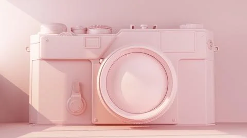 Pink solid color retro camera Stock Illustration
