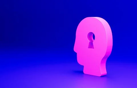 Pink Solution to the problem in psychology icon isolated on blue background. Key Stock Illustration