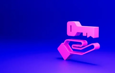 Pink Solution to the problem in psychology icon isolated on blue background. Key Stock Illustration
