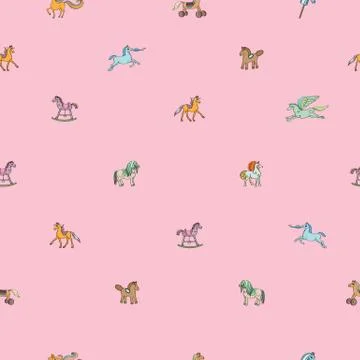 Pink sparse pattern with toy horses Stock Illustration